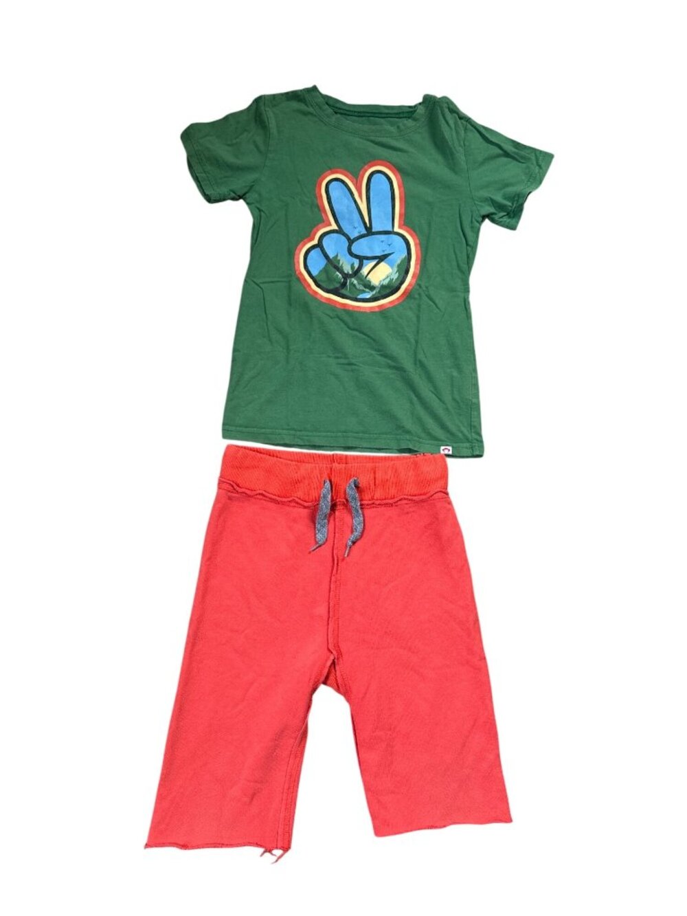 Appaman Kids Green Peace Graphic Tee & Orange Shorts Set Size 10